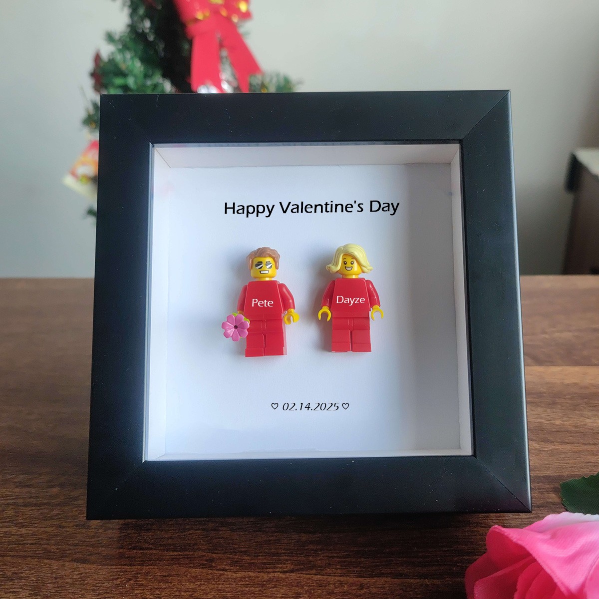 Schönen Valentinstag Erstellen Sie Ihren personalisierten Minifigurenrahmen mit Namensgravur für Paare