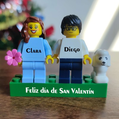 Feliz día de San Valentín Figuras personalizadas en ladrillo personalizado con mascotas Regalo para pareja, para novio, para novia, para niños
