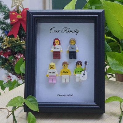 Ich liebe unsere Familie Erstellen Sie Ihren personalisierten Minifigurenrahmen mit Namensgravur für Paare
