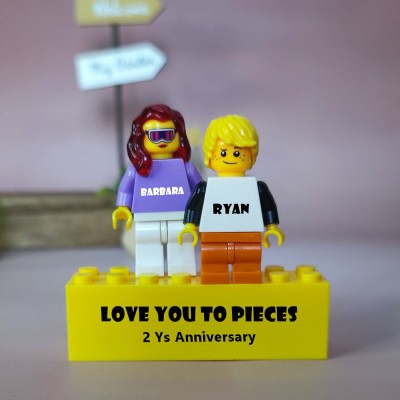 Ich liebe dich über alles Personalisierte Namensgravur Minifiguren auf personalisiertem Ziegel mit Haustieren als Geschenk