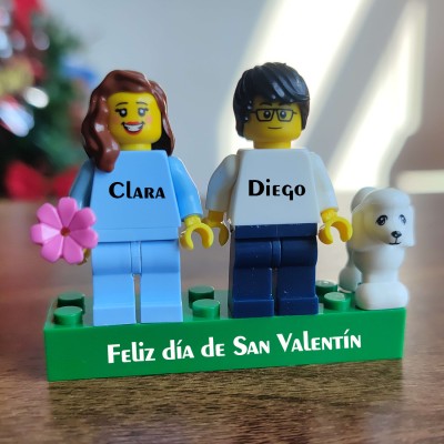 Feliz día de San Valentín Figuras personalizadas en ladrillo personalizado con mascotas Regalo para pareja, para novio, para novia, para niños
