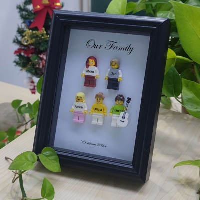 Ich liebe unsere Familie Erstellen Sie Ihren personalisierten Minifigurenrahmen mit Namensgravur für Paare