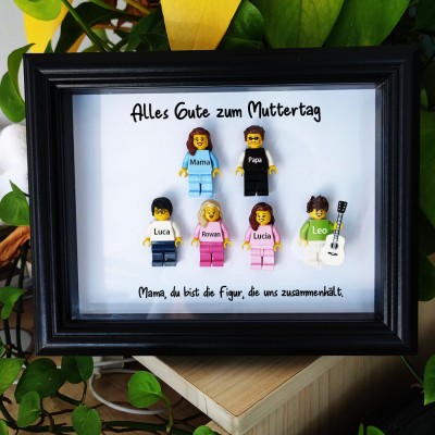 Mama, Du bist die Figur, die uns zusammenhält. Personalisierter Mini-Figurenrahmen mit Namensgravur